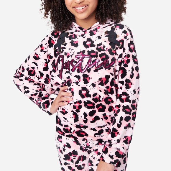 Collection X by Justice Cheetah Velour Lace-up Sweatshirt - Picture 1 of 4